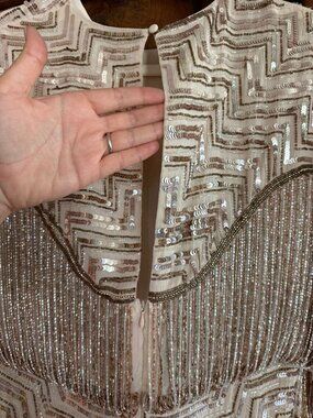 ASOS Beaded Fringe Sequin Dress Gatsby Art Deco Champagne Nude Mini Dress